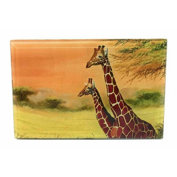Giraffe Keepsake Box Glass with Beveled Edges Velvet Lined 5.75"W Africa Safari - Picture 2 of 7